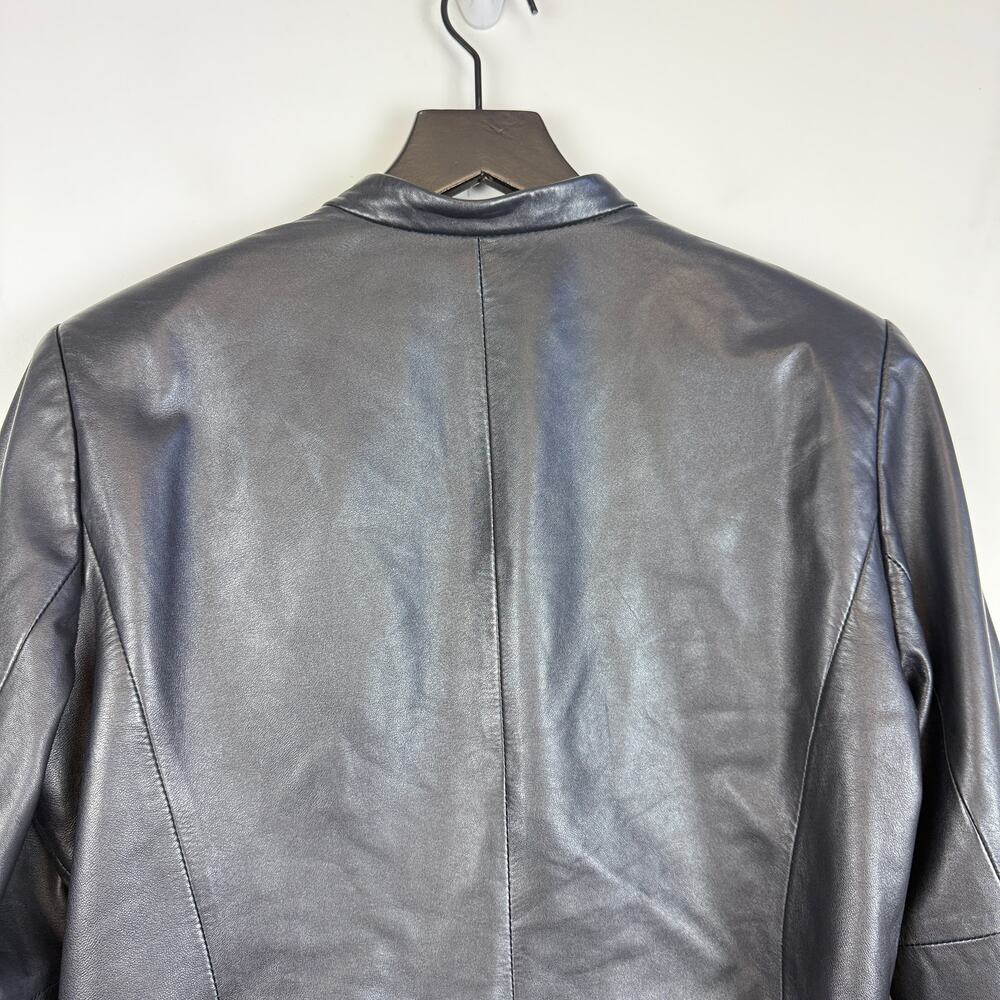 WORTH Luxury 100% Leather Womens Jacket Black - Size 12P Petite - Picture 10 of 11